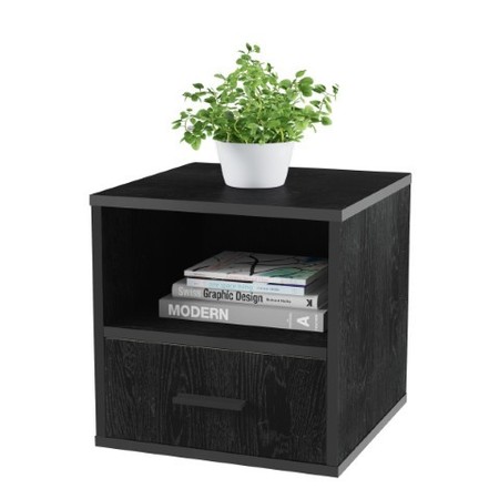 Hastings Home End Table, Stackable Contemporary Minimalist Cube Accent Table with Drawer Home/Office (Black) 878142SWD